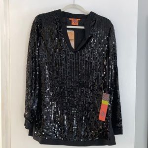 TORY BURCH Black Sequined Pier Tunic